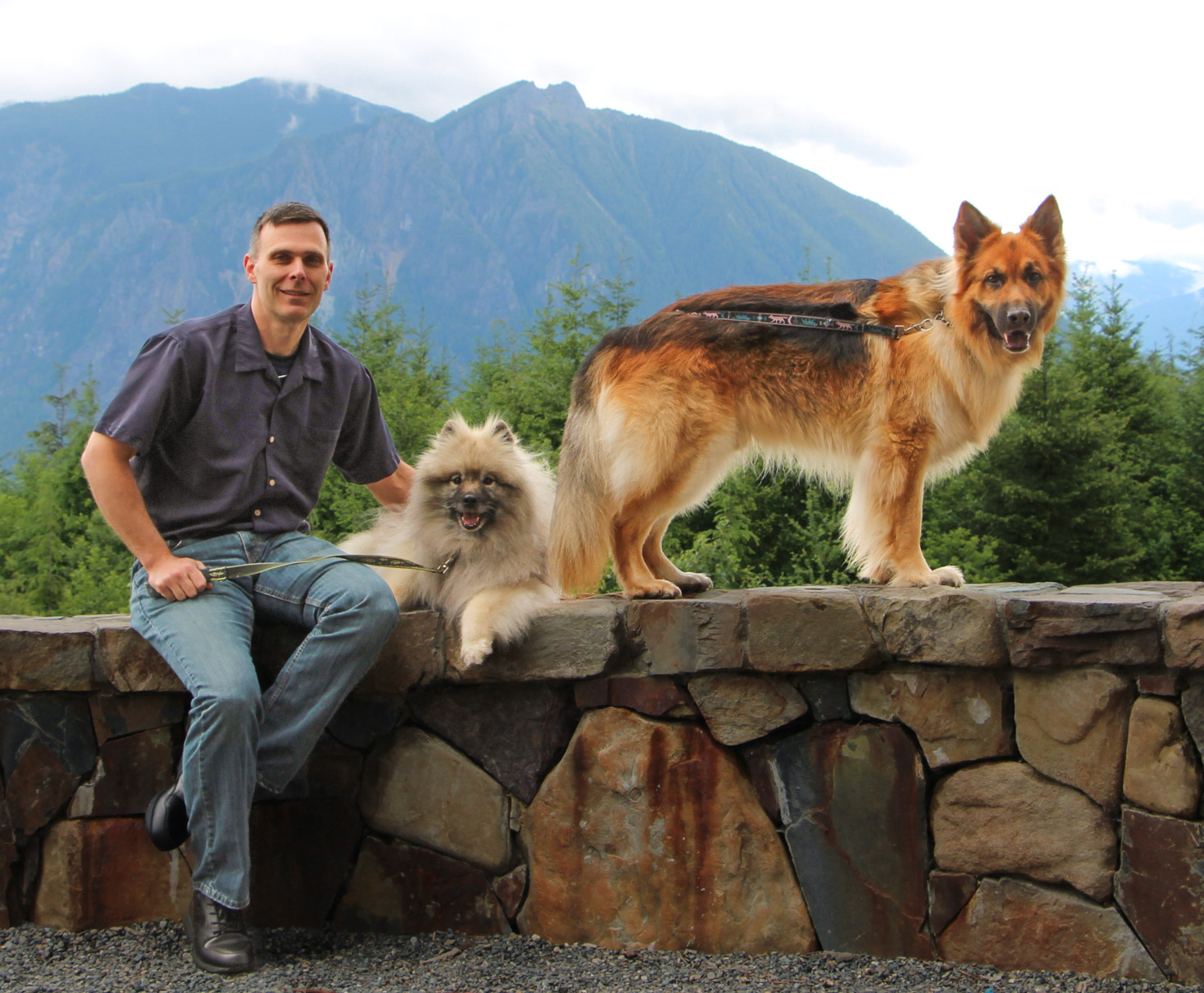 Dr Matt Kaeberlein with dogs Chloe and Dobby.