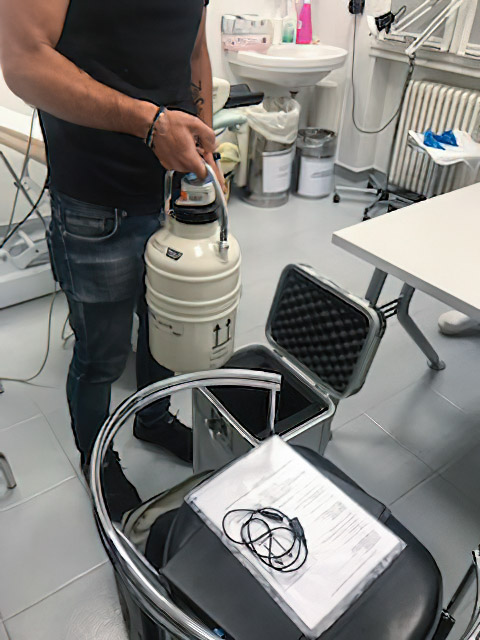 cryogenic container about to be placed in travel case