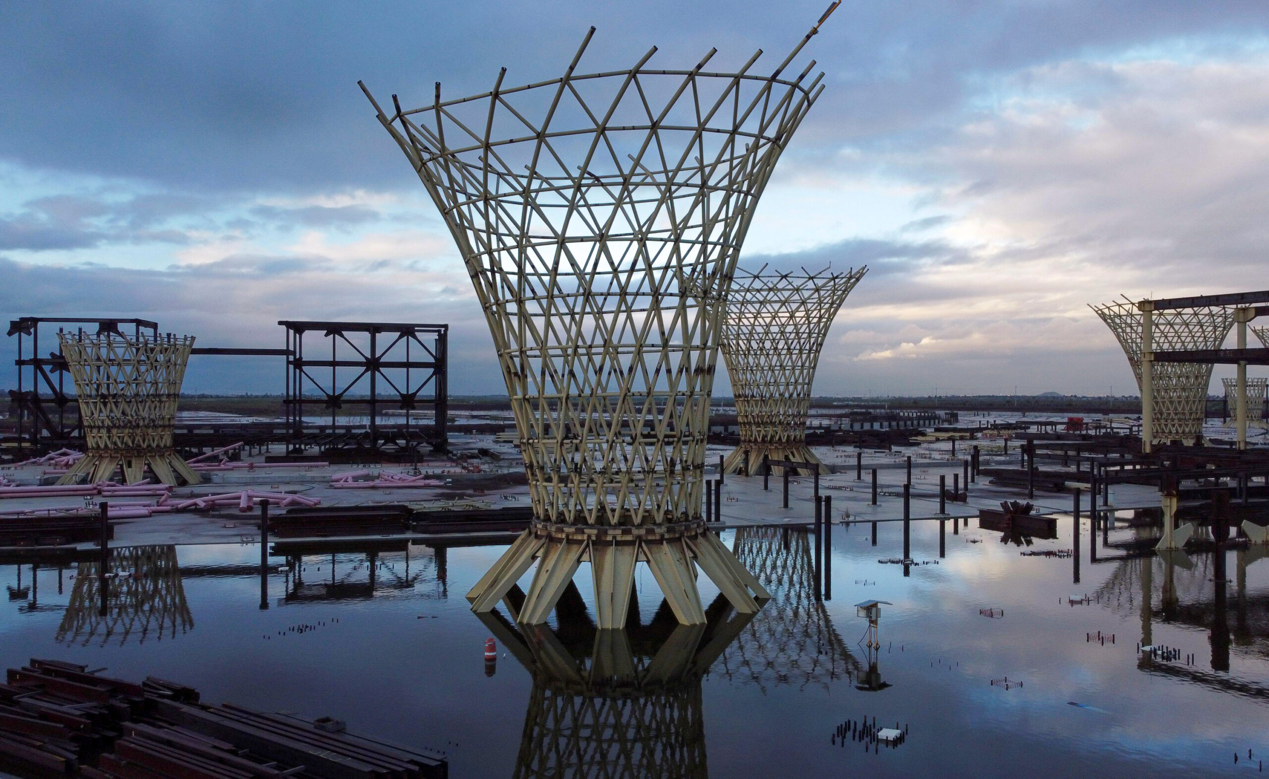 A general view shows parts of flight terminal on abandoned construction of a Mexico City airport