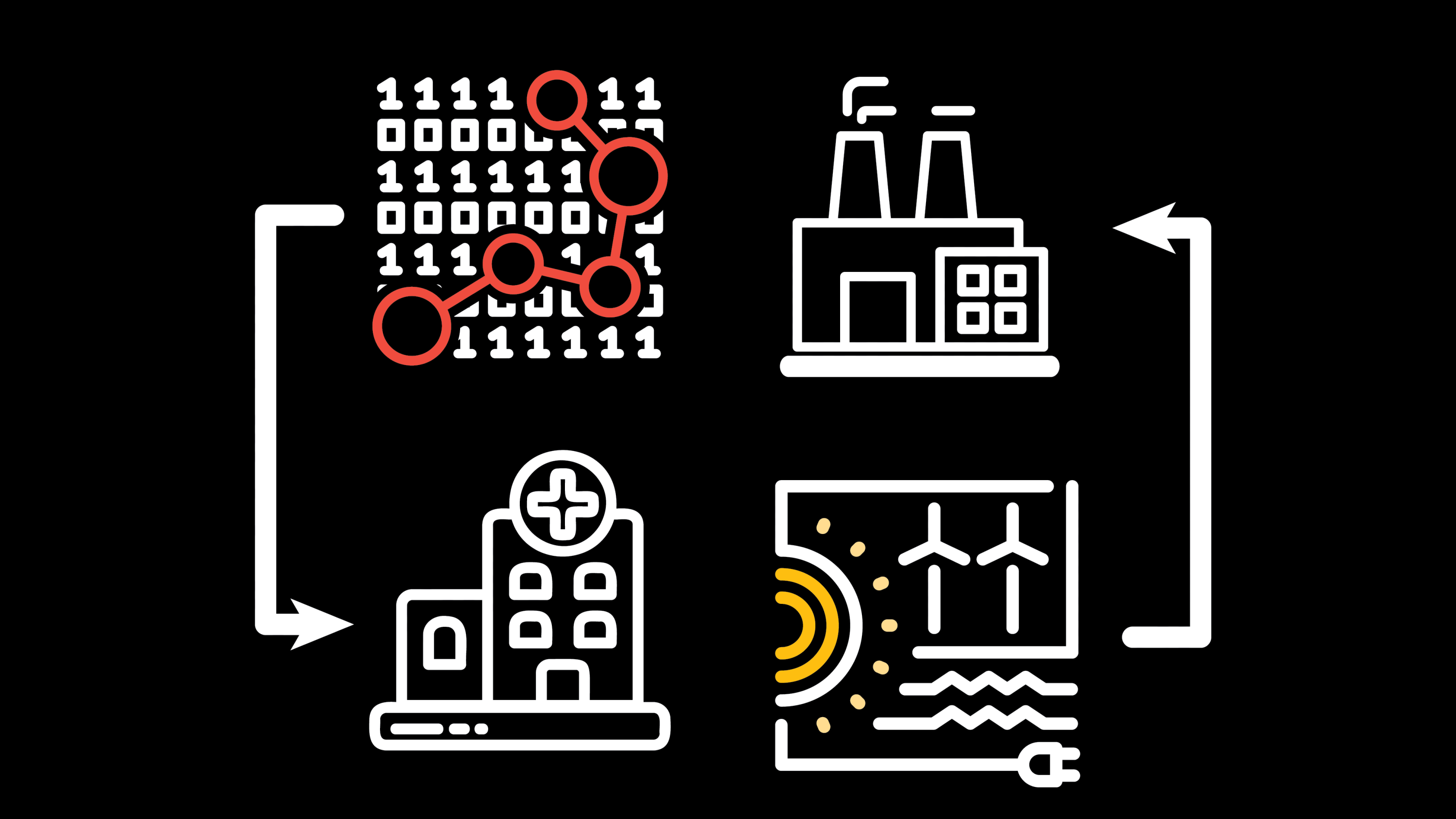 cover art with data, industrial, travel, and health care icons