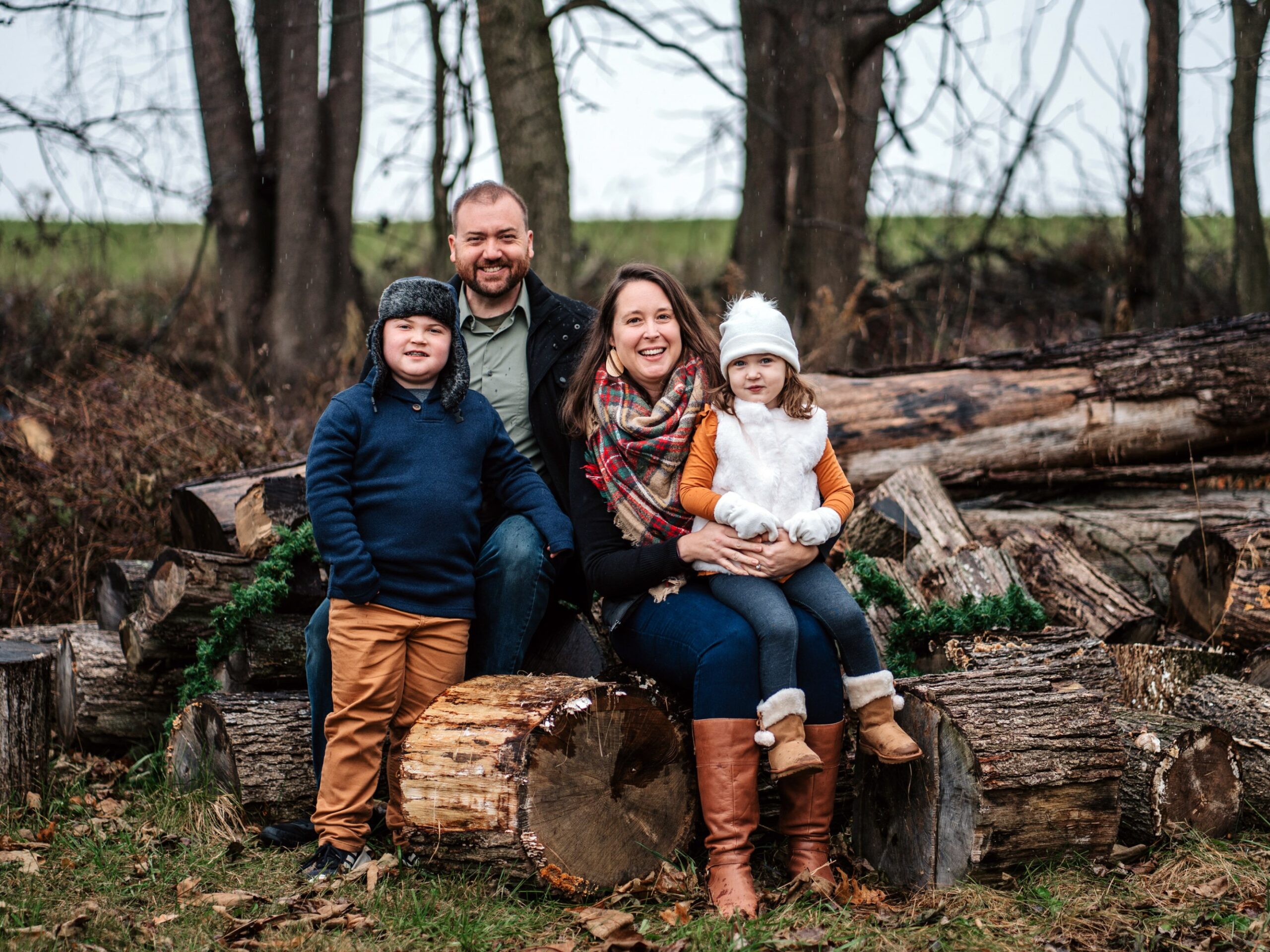 portrait of the Roberts family in the autumn