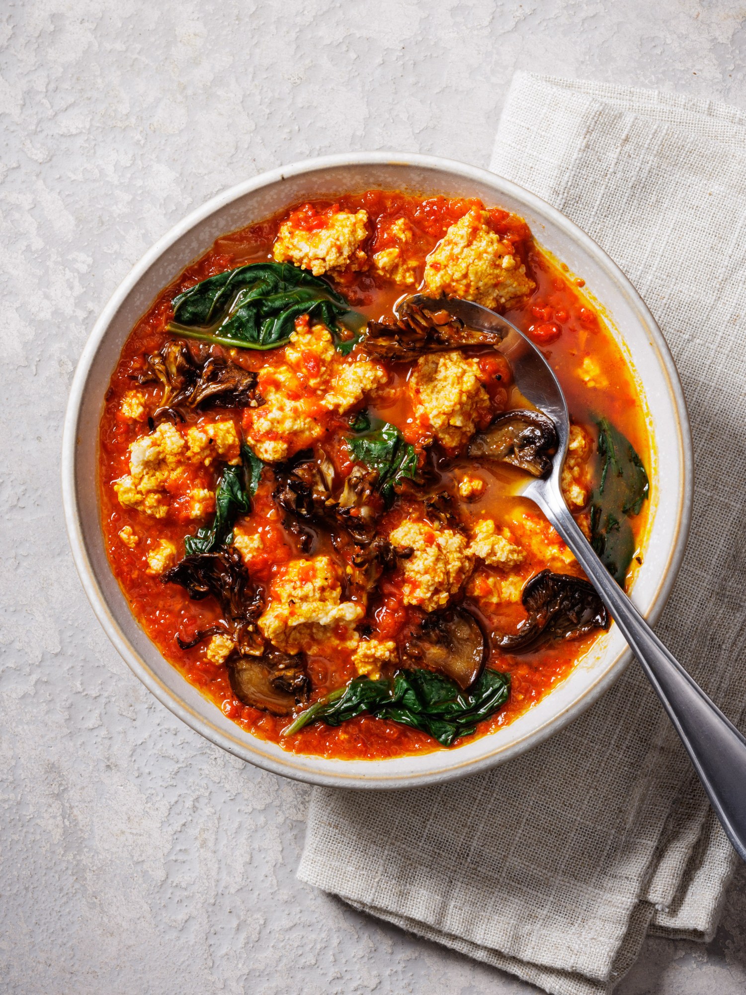 overhead of a bowl of stew