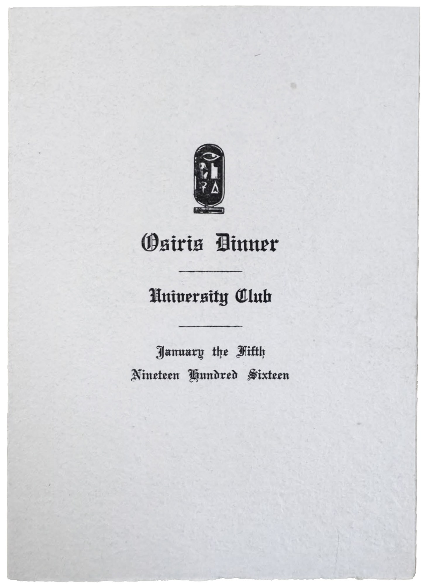 cover of formal menu for the Osiris Dinner