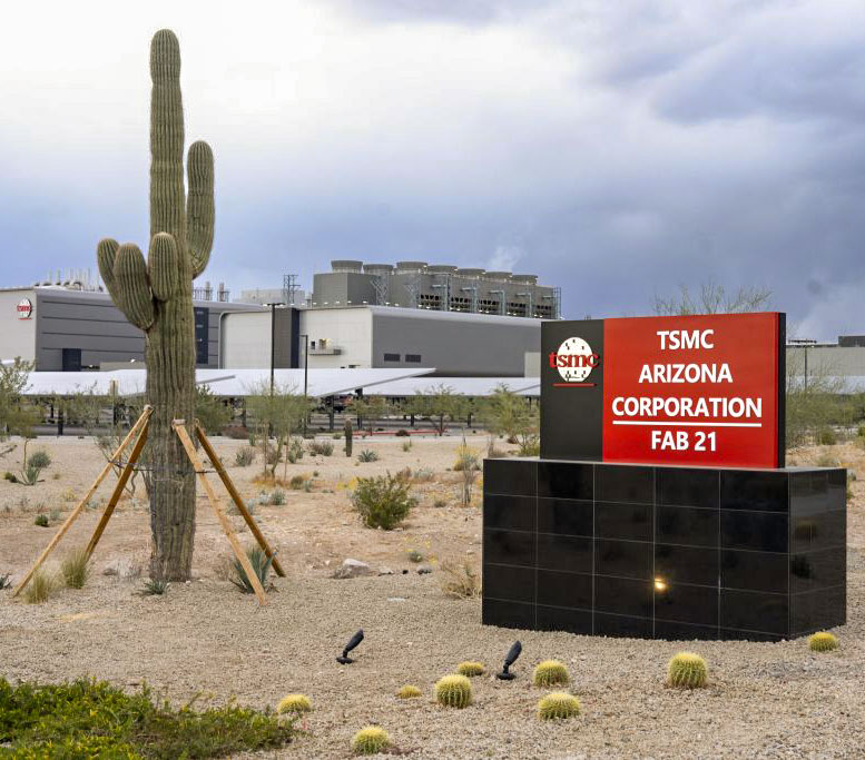 cactus and the sign in front of the TSMC plant in Arizona