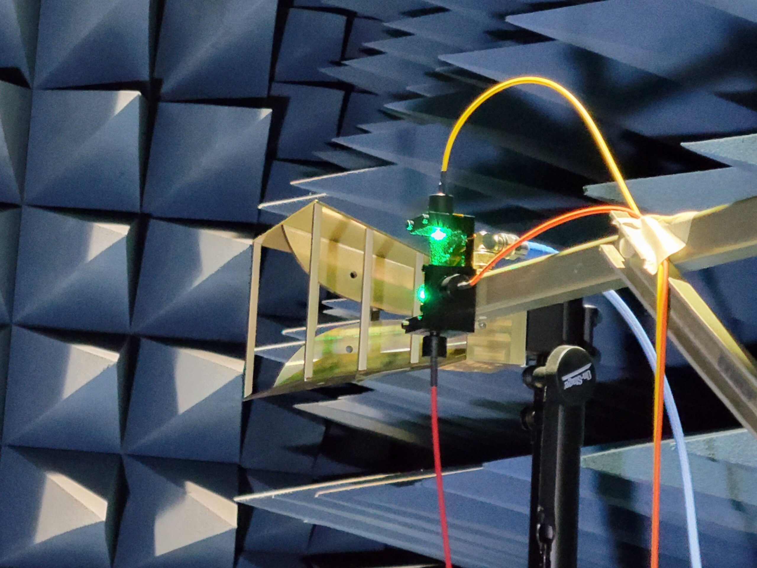 radar setup in a room lined by dampening foam
